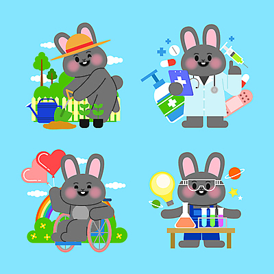 나무 구름 꽃 별 화분 하늘색 무지개 일러스트 전구 탁자 팔벌리기 고글 실험기구 주사기 윙크 웃음 들기 앉기 손짓 사람없음 울타리 약 행성 물뿌리개 의사 반창고 농부 삽 식목일 과학자 휠체어 토끼캐릭터 하트풍선 장애 과학의날 장애인의날 보건의날 손소독제 월간캐릭터 흑토끼 일러캐릭터 AI파일 자연요소 식물 직업 캐릭터 기념일 동물캐릭터 과학 가구 의학 의료기기 모션 표정 파란색 담장 우주 의료진 하트 토끼 의료용품 풍선 소독제 학자 파일형식 벡터 법정기념일