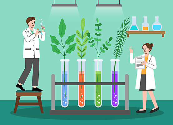 식물 여자 남자 일러스트 조명 선반 실험기구 실험 들기 성인 두명 초록색 풀잎 DNA 연구원 과학자 비커 바이오 서류판 식물유전공학 성인만 국내일러스트 AI파일 직업 컬러 과학 가구 잎 모션 사람 사무용품 풀_식물 생명공학 공학 학자 파일형식 벡터