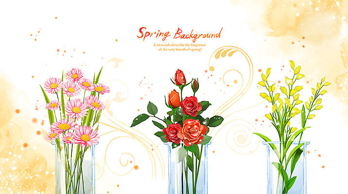 PSD 백그라운드 일러스트 봄꽃 수채화 사람없음 장미 꽃병 봄풍경 들꽃 개나리 코스모스 봄향기 봄배경 국내일러스트 꽃 풍경 봄 파일형식