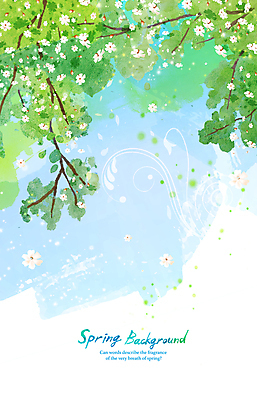 PSD 나무 하늘색 백그라운드 일러스트 봄꽃 나뭇잎 수채화 사람없음 초록색 봄풍경 봄향기 봄배경 국내일러스트 식물 꽃 컬러 잎 풍경 파란색 봄 파일형식