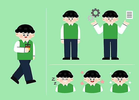 전신 남자 꽃 커피 일러스트 비즈니스 팔벌리기 윙크 서기 미소 들기 여러명 상반신 성인 연두색 반짝임 걷기 가리킴 잠 직장인 졸음 비즈니스캐릭터 톱니바퀴 문서 성인남자만 월간캐릭터 일러캐릭터 AI파일 식물 직업 캐릭터 감정 음료 다수 모션 표정 사람 손짓 초록색 남자만 성인만 파일형식 벡터