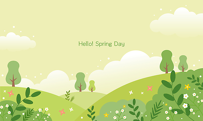 나무 구름 꽃 백그라운드 일러스트 자연 풍경 초원 사람없음 연두색 풀잎 봄배경 국내일러스트 AI파일 자연요소 식물 잎 초록색 봄 풀_식물 생태계 파일형식 벡터