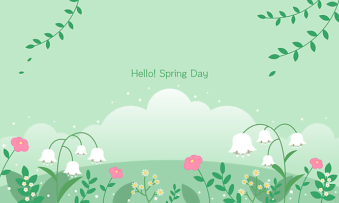 구름 꽃 백그라운드 일러스트 나뭇잎 풍경 초원 사람없음 초록색 풀잎 은방울꽃 봄배경 국내일러스트 AI파일 자연요소 식물 컬러 잎 봄 풀_식물 파일형식 벡터