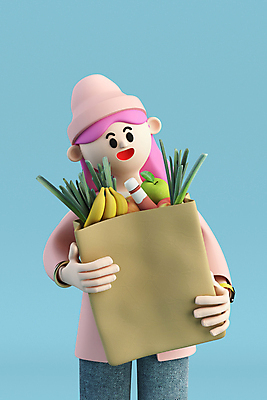 PSD 편집 편집이미지 여자 하늘색 채소 과일 3D캐릭터 한명 들기 상반신 성인 쇼핑 장보기 3D 장바구니 디지털합성 성인여자한명만 편집소스 월간캐릭터 그레이스 편집3D 캐릭터 1 모션 사람 파란색 바구니 여자한명만 성인여자만 파일형식