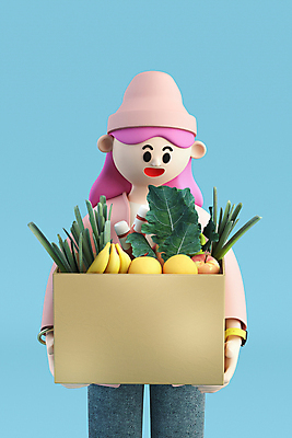 PSD 편집 편집이미지 여자 하늘색 채소 과일 3D캐릭터 한명 들기 상반신 성인 쇼핑 장보기 상자 3D 디지털합성 마트 성인여자한명만 내려보기 편집소스 월간캐릭터 그레이스 편집3D 캐릭터 1 모션 사람 파란색 상점 여자한명만 성인여자만 파일형식