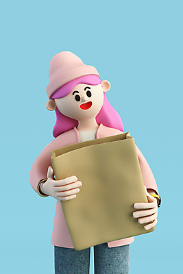 PSD 편집 편집이미지 여자 하늘색 3D캐릭터 한명 들기 상반신 성인 쇼핑 장보기 종이봉투 3D 디지털합성 성인여자한명만 편집소스 월간캐릭터 그레이스 편집3D 캐릭터 1 모션 봉투 사람 파란색 여자한명만 성인여자만 파일형식