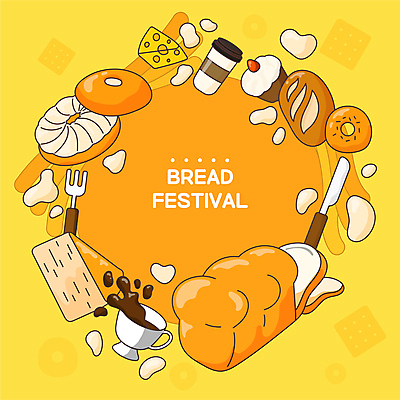 커피 포크 일러스트 치즈 프레임 사람없음 노란색 케이크 나이프 도넛 조각케이크 커피잔 식빵 머핀 베이글 프레임일러스트 프랜차이즈 국내일러스트 AI파일 식기 음료 빵 컬러 디저트 잔 유제품 상점 칼 파일형식 벡터