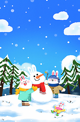 전신 PSD 겨울 일러스트 눈사람 세마리 사람없음 설원 토끼 토끼캐릭터 눈사람만들기 흰토끼 눈내림 눈덮임 국내일러스트 계절 동물캐릭터 컨셉 포유류 눈_날씨 3 반려동물 만들기 파일형식