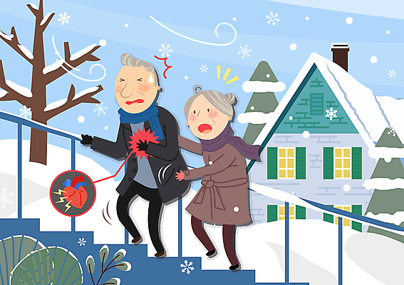 전신 여자 노년 남자 겨울 일러스트 두명 계단 놀람 심장 눈 잡기 찡그림 오르기 노후건강 심장질환 노인만 국내일러스트 AI파일 자연요소 계절 감정 모션 날씨 표정 건강 사람 성인 노후 장기_의학 질병 성인만 파일형식 벡터