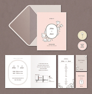 템플릿 꽃 분홍색 결혼 카드템플릿 결혼식 편지봉투 프레임 사람없음 세트 청첩장 약도 식권 이미지템플릿 AI파일 식물 컬러 지도 봉투 카드_감사 이벤트 편지 파일형식 벡터