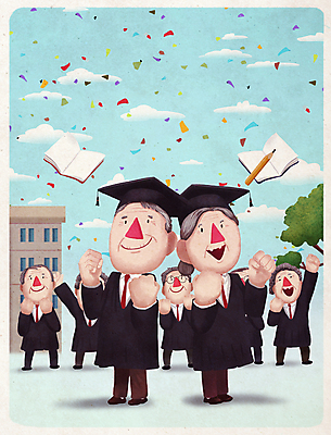 전신 PSD 여자 노년 남자 일러스트 학사모 새출발 졸업생 미소 여러명 파이팅 만세 졸업가운 꽃가루 노인대학 노인만 국내일러스트 모자_잡화 다수 졸업 모션 새로움 표정 사람 성인 가운 가루 출발 대학교 성인만 파일형식