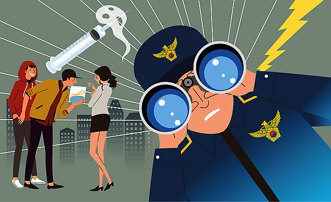 전신 여자 남자 일러스트 들기 여러명 상반신 성인 망원경 거래 범죄 경찰 감시 마약 성인만 국내일러스트 AI파일 직업 다수 모션 사람 파일형식 벡터