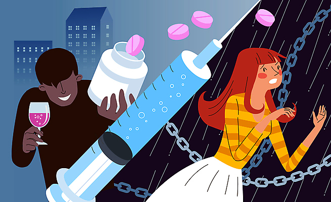 여자 남자 일러스트 주사기 들기 상반신 성인 두명 범죄 위험 범죄인 마약 성인만 국내일러스트 AI파일 컨셉 의료기기 모션 사람 파일형식 벡터