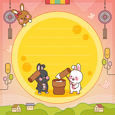 일러스트 새해 프레임 세마리 들기 사람없음 보름달 토끼띠 메모지 토끼캐릭터 떡방아 카피스페이스 흑토끼 계묘년 국내일러스트 AI파일 동물캐릭터 모션 3 사무용품 공백 달 십이지신 토끼 방아 파일형식 벡터 2023년