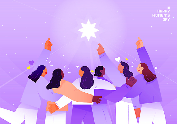 여자 별 일러스트 어깨동무 여러명 상반신 성인 보라색 다양 가리킴 화합 세계여성의날 성인여자만 국내일러스트 AI파일 자연요소 기념일 컬러 포즈 다수 사람 손짓 여자만 성인만 파일형식 벡터
