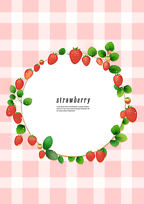 PSD 분홍색 일러스트 딸기 프레임 사람없음 체크무늬 원형프레임 프레임일러스트 카피스페이스 국내일러스트 컬러 무늬 과일 공백 원형 파일형식