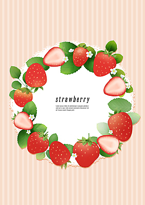 PSD 분홍색 일러스트 딸기 프레임 사람없음 줄무늬 원형프레임 프레임일러스트 카피스페이스 국내일러스트 컬러 무늬 과일 공백 원형 파일형식