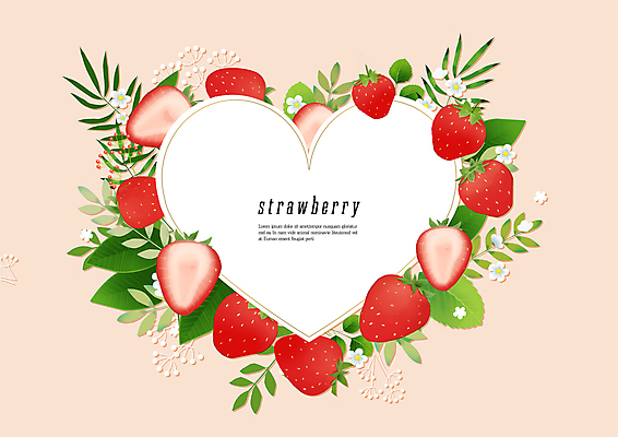 PSD 꽃 분홍색 일러스트 딸기 프레임 사람없음 하트 프레임일러스트 카피스페이스 국내일러스트 모양 식물 컬러 과일 공백 파일형식