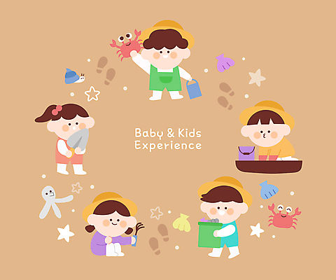 전신 여자 어린이교육 남자 어린이 일러스트 조개 프레임 서기 들기 앉기 소녀 소년 여러명 갈색 꽃게 체험학습 체험 발자국 모종삽 양동이 갯벌 주꾸미 어린이만 국내일러스트 AI파일 교육 컬러 다수 컨셉 자국 모션 어패류 연체동물 사람 수중동물 게 삽 파일형식 벡터