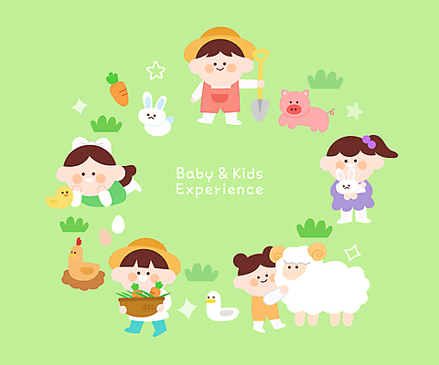 전신 동물 여자 어린이교육 남자 어린이 엎드리기 동물캐릭터 여러마리 일러스트 프레임 들기 소녀 소년 여러명 연두색 농장 바구니 당근 잡초 삽 농장체험 어린이만 쓰다듬기 일러캐릭터 AI파일 식물 캐릭터 교육 다수 농업 모션 뿌리채소 사람 초록색 체험학습 파일형식 벡터