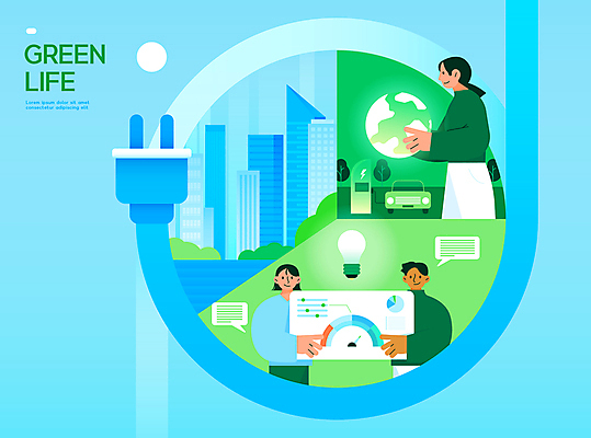 여자 남자 하늘색 일러스트 미소 들기 상반신 성인 세명 초록색 도시 발표 발전 그린에너지 플러그 전기에너지 에코 친환경 재생에너지 지구모양 성인만 국내일러스트 에너지의날 AI파일 모양 기념일 지구 컬러 컨셉 모션 표정 사람 파란색 환경 에너지 파일형식 벡터