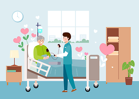 전신 노년 남자 일러스트 병원 들기 상반신 성인 두명 기댐 진료 침대 요양 요양원 요양보호사 돌봄 혈압측정 남자만 국내일러스트 AI파일 직업 가구 의학 모션 사람 간호 측정 파일형식 벡터