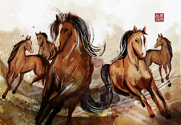 PSD 상징 일러스트 수채화 사람없음 달리기 갈색 꿈 말_동물 상징물 국내일러스트 컬러 포유류 모션 파일형식