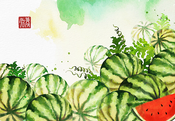 PSD 상징 일러스트 수채화 수박 사람없음 초록색 꿈 상징물 국내일러스트 컬러 과일 파일형식
