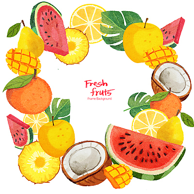 PSD 과일 일러스트 프레임 사람없음 컬러풀 다양 신선 원형 프레임일러스트 국내일러스트 도형 컬러 다수 파일형식