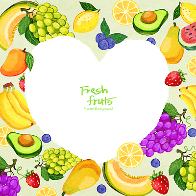 PSD 과일 일러스트 프레임 사람없음 컬러풀 다양 하트 신선 프레임일러스트 국내일러스트 모양 컬러 다수 파일형식