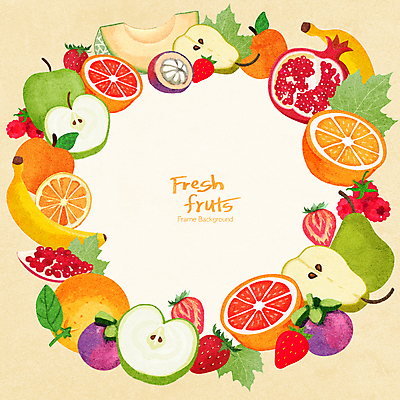 PSD 과일 일러스트 프레임 사람없음 컬러풀 다양 신선 원형 프레임일러스트 국내일러스트 도형 컬러 다수 파일형식