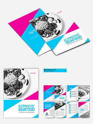 템플릿 분홍색 하늘색 팜플렛 사람없음 해산물 인디자인 INDD 대체식품 이미지템플릿 음식 컬러 파란색 파일형식