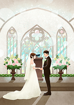 전신 PSD 여자 남자 꽃 신부 웨딩드레스 신랑 일러스트 결혼식 사랑 정장 턱시도 성인 두명 마주보기 손잡기 로맨틱 손모으기 예식장 성인만 국내일러스트 식물 드레스 옷 감정 결혼 컨셉 모션 사람 손짓 공간 파일형식