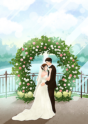 전신 PSD 여자 남자 꽃 신부 웨딩드레스 신랑 일러스트 안기 결혼식 사랑 정장 턱시도 성인 두명 로맨틱 성인만 국내일러스트 식물 드레스 옷 감정 결혼 컨셉 모션 사람 파일형식