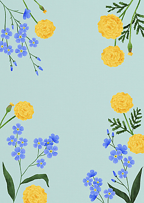 PSD 하늘색 백그라운드 일러스트 사람없음 금잔화 물망초 국내일러스트 꽃 파란색 파일형식