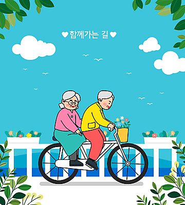 전신 여자 노년 남자 하늘색 일러스트 두명 노후 자전거 승차 노인만 국내일러스트 AI파일 모션 사람 성인 파란색 바이크 성인만 파일형식 벡터