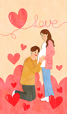 전신 PSD 부부 여자 남자 분홍색 일러스트 안기 사랑 성인 두명 임산부 임신 하트 무릎꿇기 파스텔톤 성인만 국내일러스트 모양 커플 감정 컬러 모션 사람 파일형식