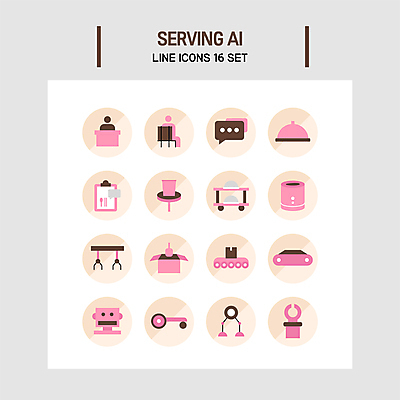 아이콘 분홍색 말풍선 의자 사람모양 사람없음 상자 스피커 기계 로봇 배송 메뉴판 서빙 주문 로봇팔 서빙카트 쟁반덮개 2D아이콘 AI파일 모양 컬러 음향기기 가구 카트 덮개 파일형식 벡터