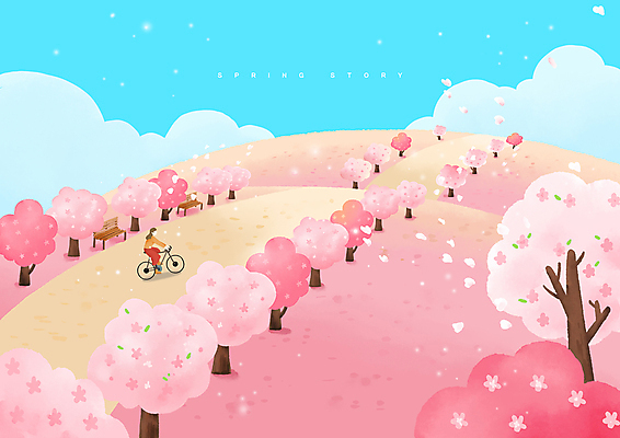 전신 PSD 여자 꽃잎 분홍색 일러스트 한명 풍경 성인 사람없음 자전거 봄 벚꽃 승차 동산 언덕길 성인여자한명만 국내일러스트 1 계절 꽃 길 컬러 모션 사람 바이크 여자한명만 성인여자만 파일형식