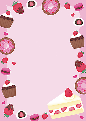 PSD 분홍색 일러스트 딸기 프레임 사람없음 케이크 초콜릿 도넛 머핀 마카롱 찹쌀떡 프레임일러스트 카피스페이스 국내일러스트 빵 컬러 과일 디저트 떡 공백 파일형식