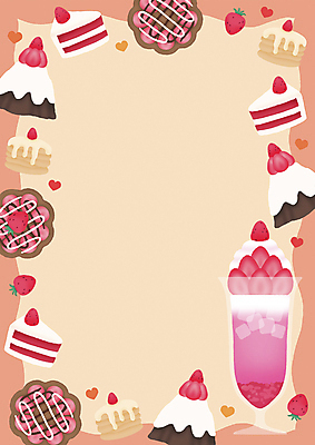 PSD 분홍색 일러스트 딸기 프레임 사람없음 케이크 초콜릿 도넛 파르페 수플레 프레임일러스트 카피스페이스 레드벨벳 국내일러스트 컬러 과일 디저트 공백 파일형식