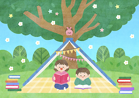 전신 PSD 여자 남자 어린이 엎드리기 일러스트 텐트 들기 앉기 소녀 소년 두명 책 독서 턱괴기 토끼 숲 어린이만 국내일러스트 포유류 모션 캠핑도구 사람 반려동물 파일형식