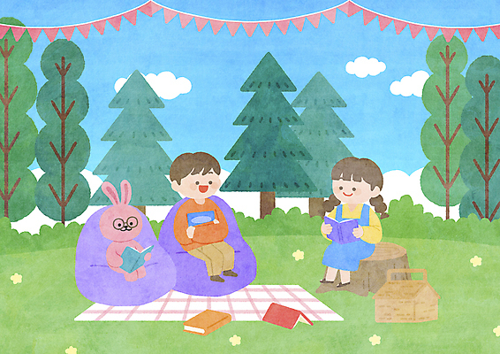 전신 PSD 캐릭터 여자 남자 어린이 일러스트 들기 앉기 소녀 소년 두명 책 독서 소풍 토끼 숲 나무밑둥 어린이만 빈백 국내일러스트 일러캐릭터 나무 생활용품 포유류 모션 사람 반려동물 야외활동 파일형식