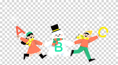 전신 편집이미지 캐릭터 알파벳 여자 남자 어린이 겨울 눈사람 함께함 미소 들기 누끼 소녀 소년 두명 달리기 PNG 어린이만 영어 계절 컨셉 모션 표정 사람 파일형식