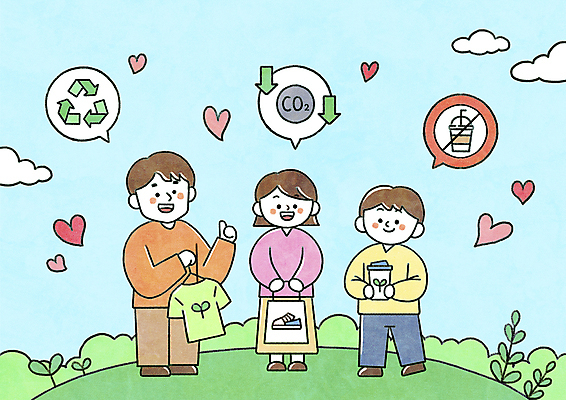 전신 PSD 여자 남자 티셔츠 일러스트 들기 성인 세명 쇼핑백 재활용 금지 플라스틱 텀블러 성인만 그린슈머 국내일러스트 셔츠 가방 모션 재질 사람 컵 친환경 파일형식