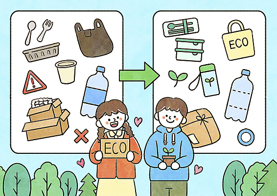 PSD 여자 남자 일러스트 들기 상반신 성인 두명 자연보호 일회용 플라스틱 에코 성인만 다회용품 그린슈머 국내일러스트 모션 자연 재질 사람 환경 보호 재활용품 파일형식