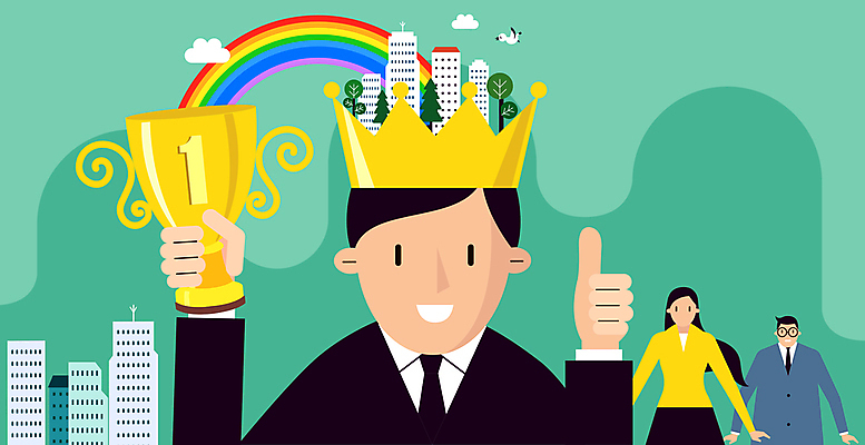 여자 남자 일러스트 비즈니스 왕관 들기 상반신 성인 세명 우승 직장인 트로피 따봉 민트색 성인만 국내일러스트 AI파일 직업 컬러 모션 사람 최고 상_우승 파일형식 벡터