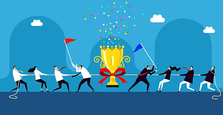 전신 여자 남자 하늘색 일러스트 비즈니스 들기 여러명 성인 경쟁 깃발 우승 직장인 트로피 줄다리기 성인만 국내일러스트 AI파일 직업 다수 컨셉 모션 놀이 사람 파란색 최고 상_우승 파일형식 벡터