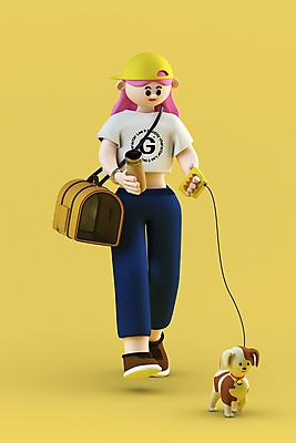 전신 PSD 편집이미지 여자 반려견 3D캐릭터 한명 들기 성인 3D 산책 잡기 강아지 디지털합성 목줄 텀블러 성인여자한명만 월간캐릭터 그레이스 편집3D 캐릭터 1 모션 휴식 사람 컵 반려동물 개 여자한명만 성인여자만 파일형식 반려용품