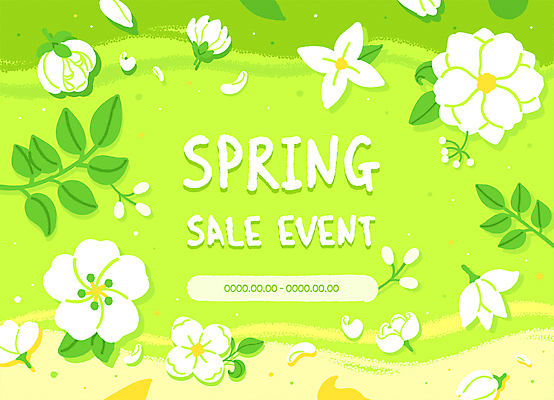 꽃 일러스트 프레임 사람없음 연두색 세일 봄 국내일러스트 AI파일 식물 계절 초록색 파일형식 벡터